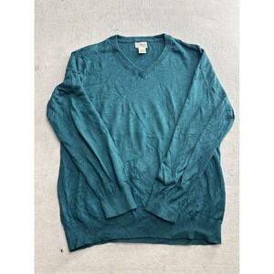 LL Bean V Neck Sweater Cotton Cashmere Blend Teal Green Men's L Reg
